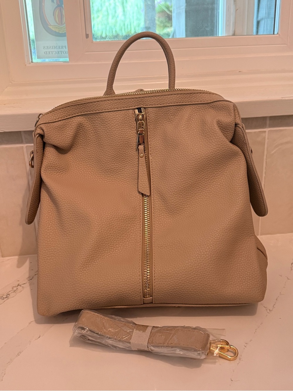 Urban Expressions Taupe Pebbled Leather Backpack